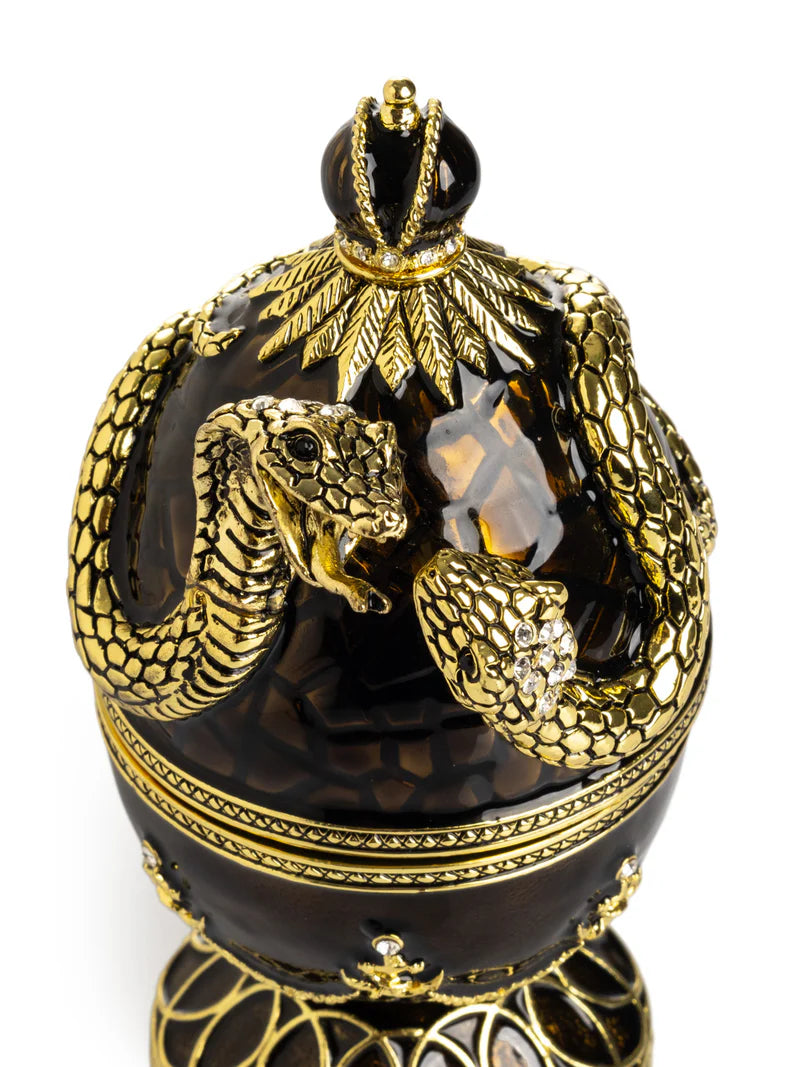 Black Enamel Faberge Egg With Snakes Decorative Sculpture - The Paragon Arts