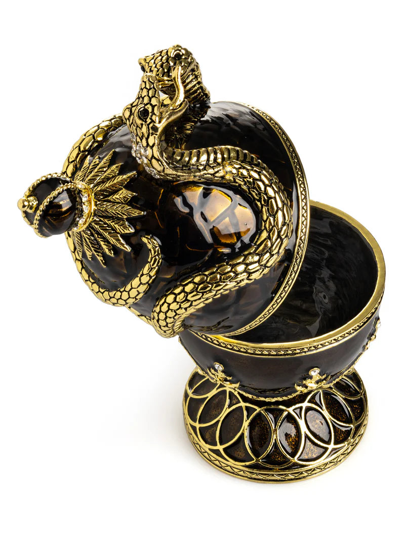 Black Enamel Faberge Egg With Snakes Decorative Sculpture - The Paragon Arts