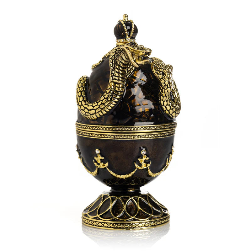 Black Enamel Faberge Egg With Snakes Decorative Sculpture - The Paragon Arts