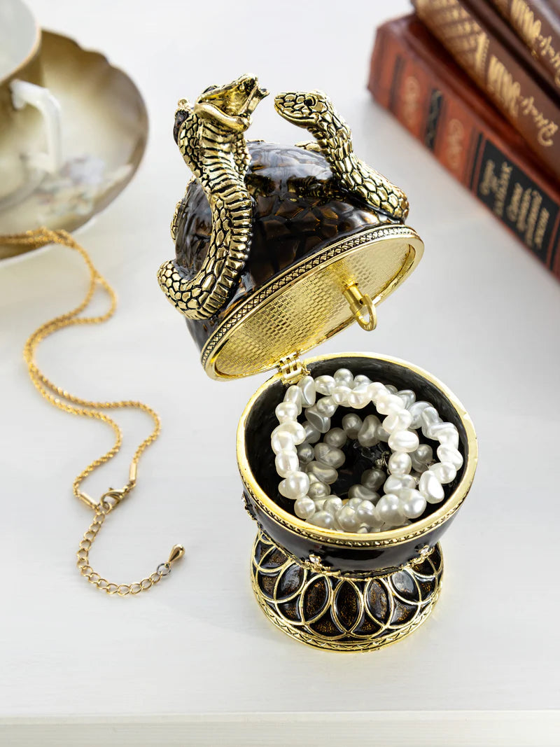 Black Enamel Faberge Egg With Snakes Decorative Sculpture - The Paragon Arts