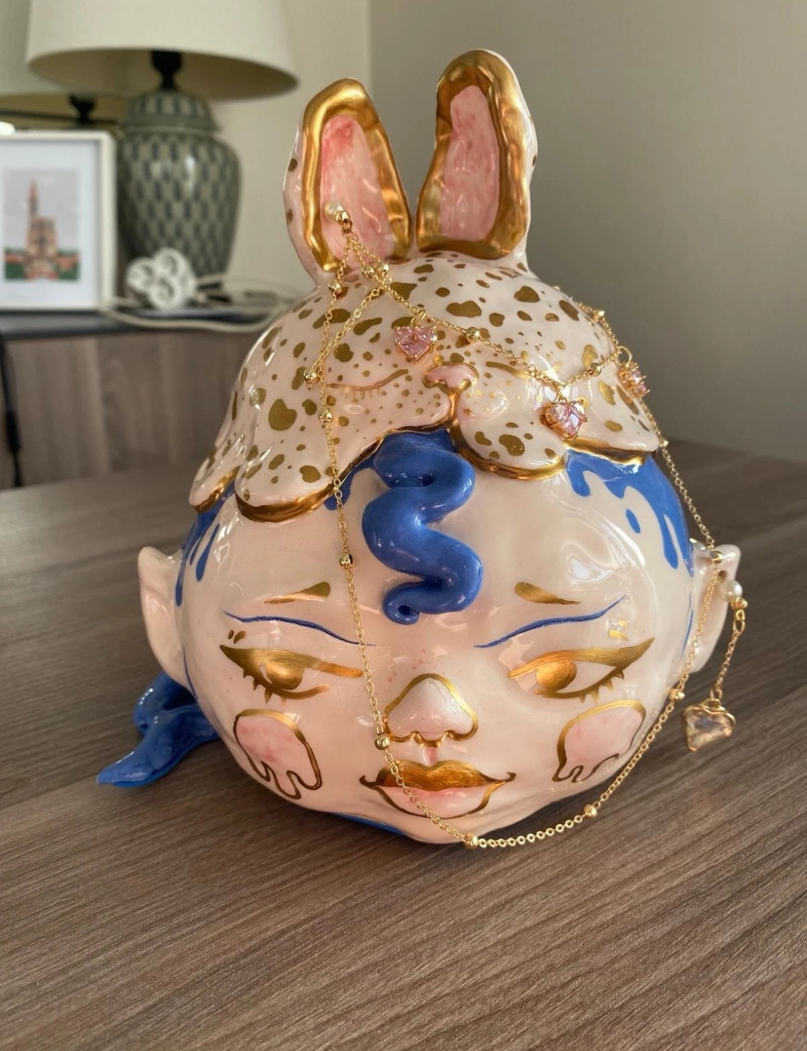Handmade Ceramic Art Sculpture by CryptoMadonna – Glam Art Collectible with Real Crystals - The Paragon Arts
