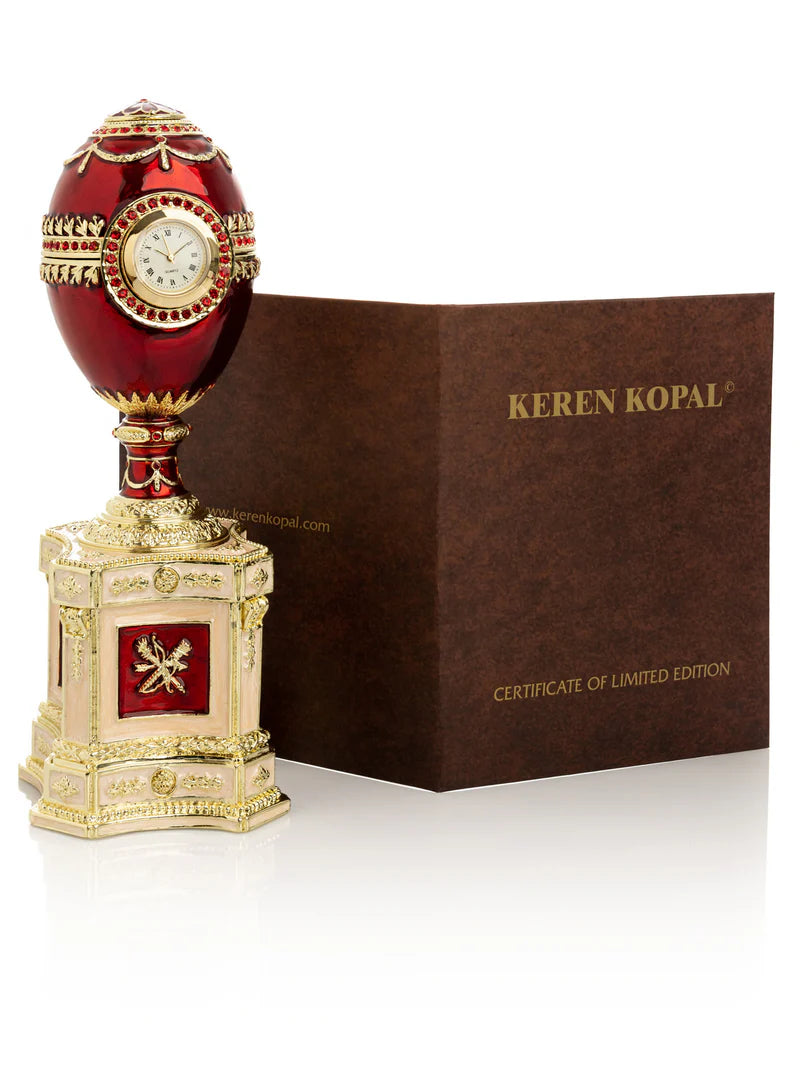 Red Enamel Faberge Egg With Clock Limited Edition - The Paragon Arts