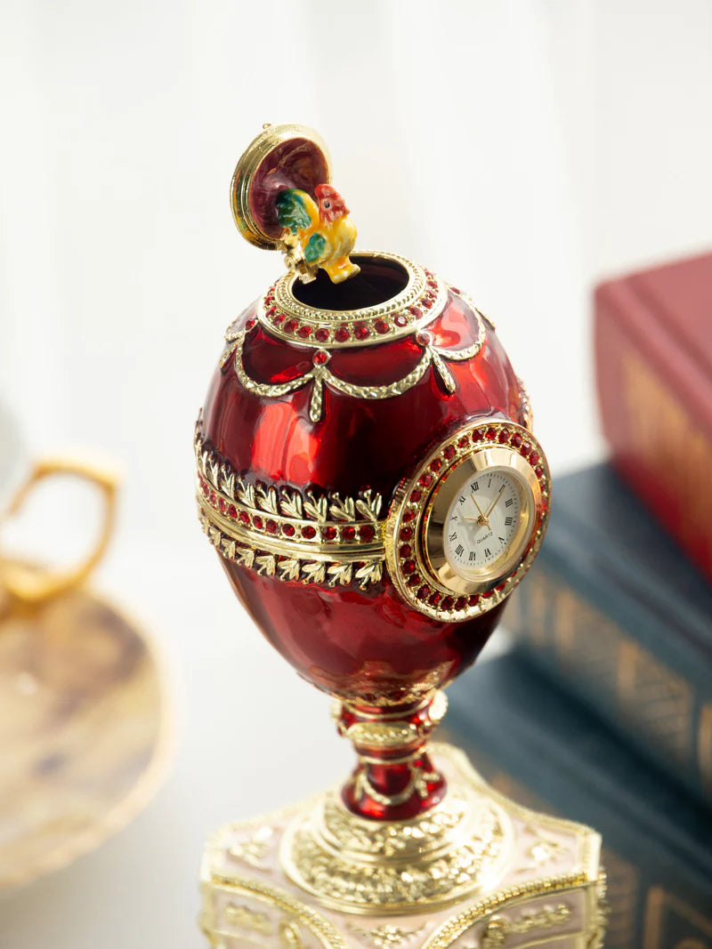 Red Enamel Faberge Egg With Clock Limited Edition - The Paragon Arts