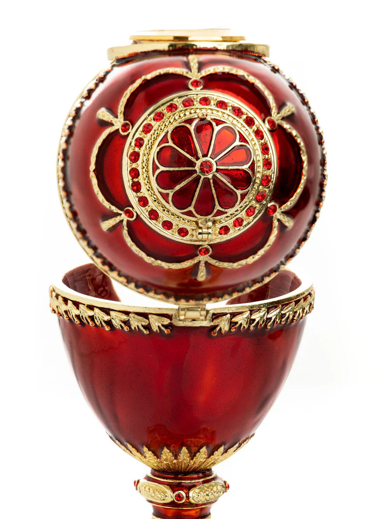 Red Enamel Faberge Egg With Clock Limited Edition - The Paragon Arts