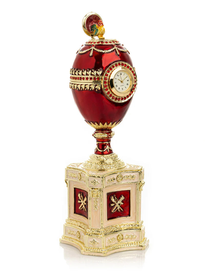 Red Enamel Faberge Egg With Clock Limited Edition - The Paragon Arts
