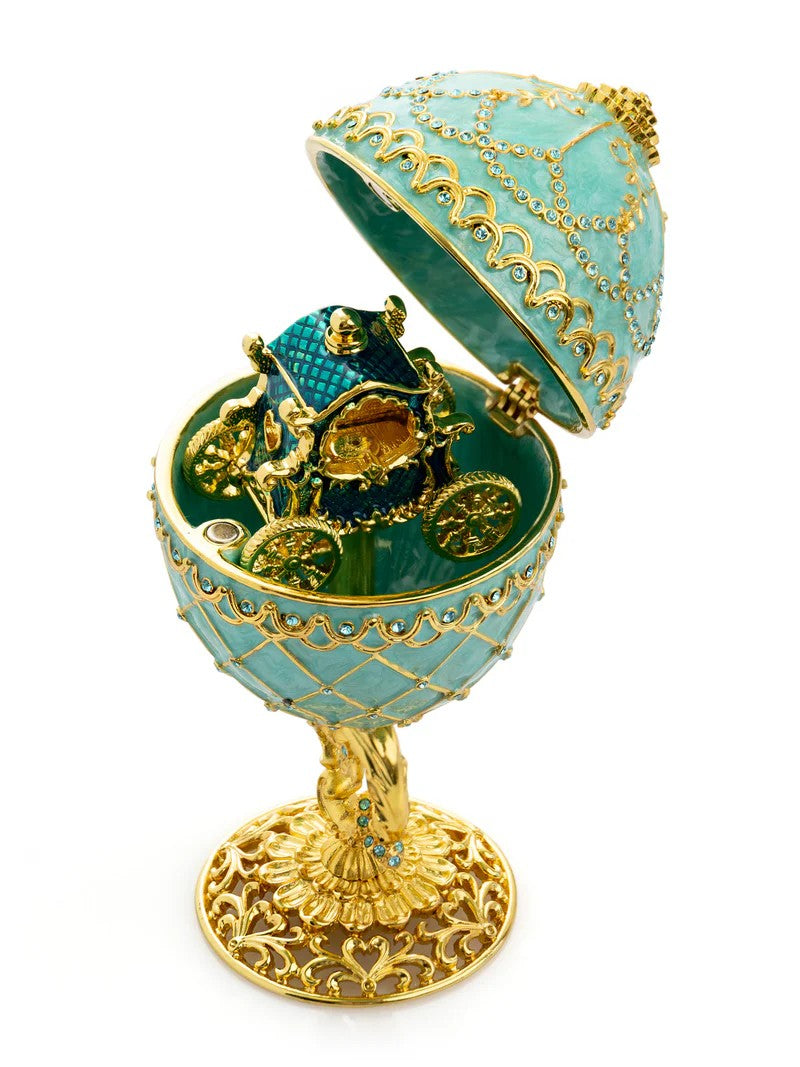 Turquoise Baroque Handmade Fabergé Style Egg | Luxury Collectible Ornament - The Paragon Arts