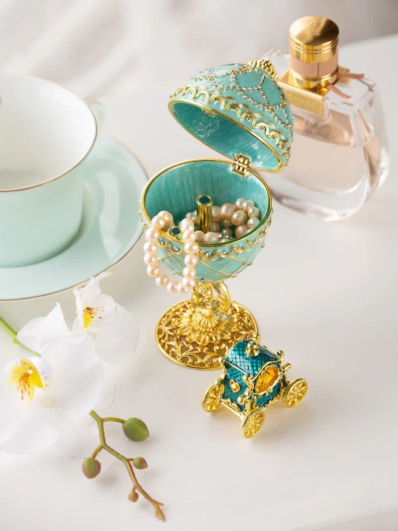 Turquoise Baroque Handmade Fabergé Style Egg | Luxury Collectible Ornament - The Paragon Arts