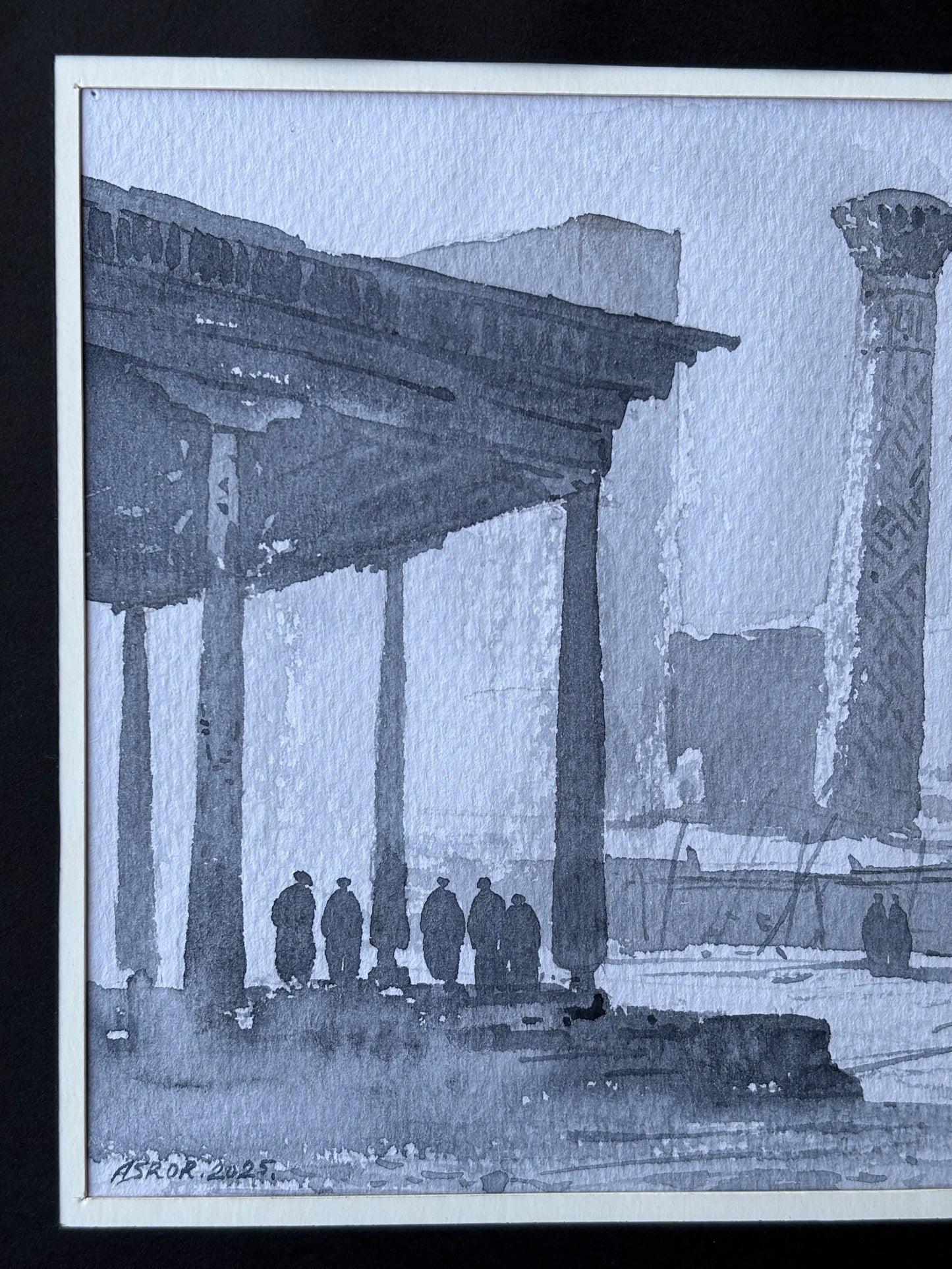 Monochrome Watercolor Fine Art Painting - Central Asian Landmarks Art - Signed - The Paragon Arts