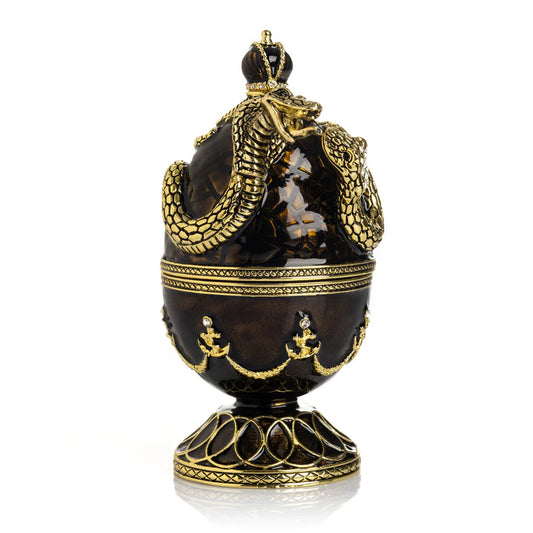 Black Enamel Faberge Egg With Snakes Decorative Sculpture - The Paragon Arts