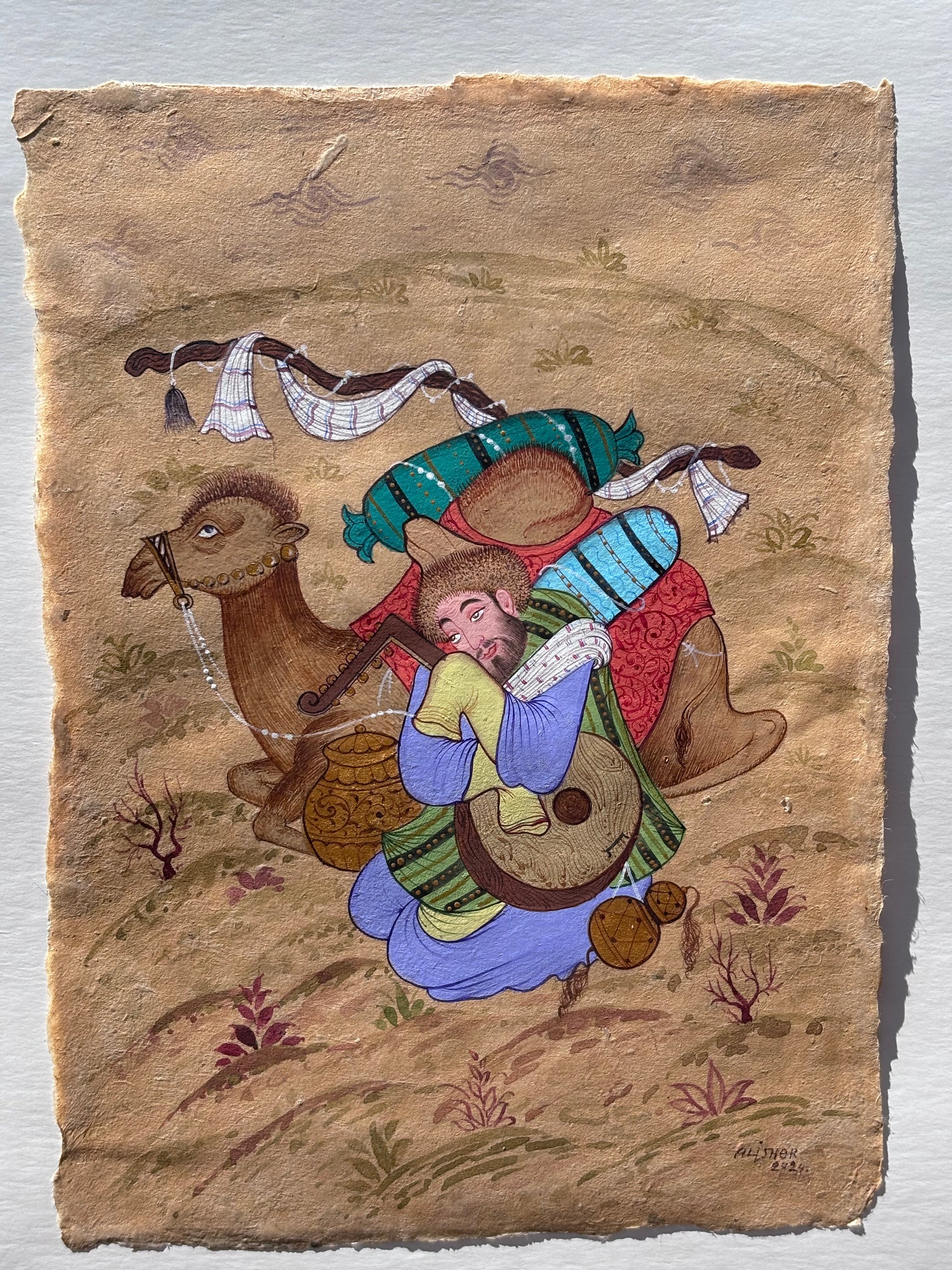 Uzbek Miniature Art Watercolor Painting on Original Silky Samarkand Paper - The Paragon Arts