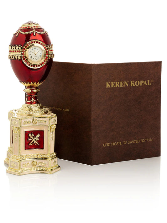 Red Enamel Faberge Egg With Clock Limited Edition - The Paragon Arts