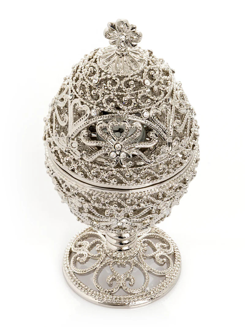 Silver Plated Ornate Objet d'Art Sculpture - Egg with Clock - The Paragon Arts