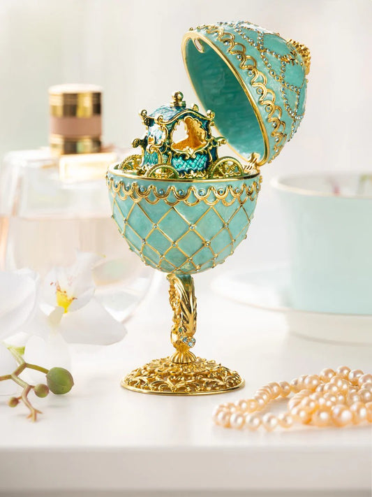 Turquoise Baroque Handmade Fabergé Style Egg | Luxury Collectible Ornament - The Paragon Arts