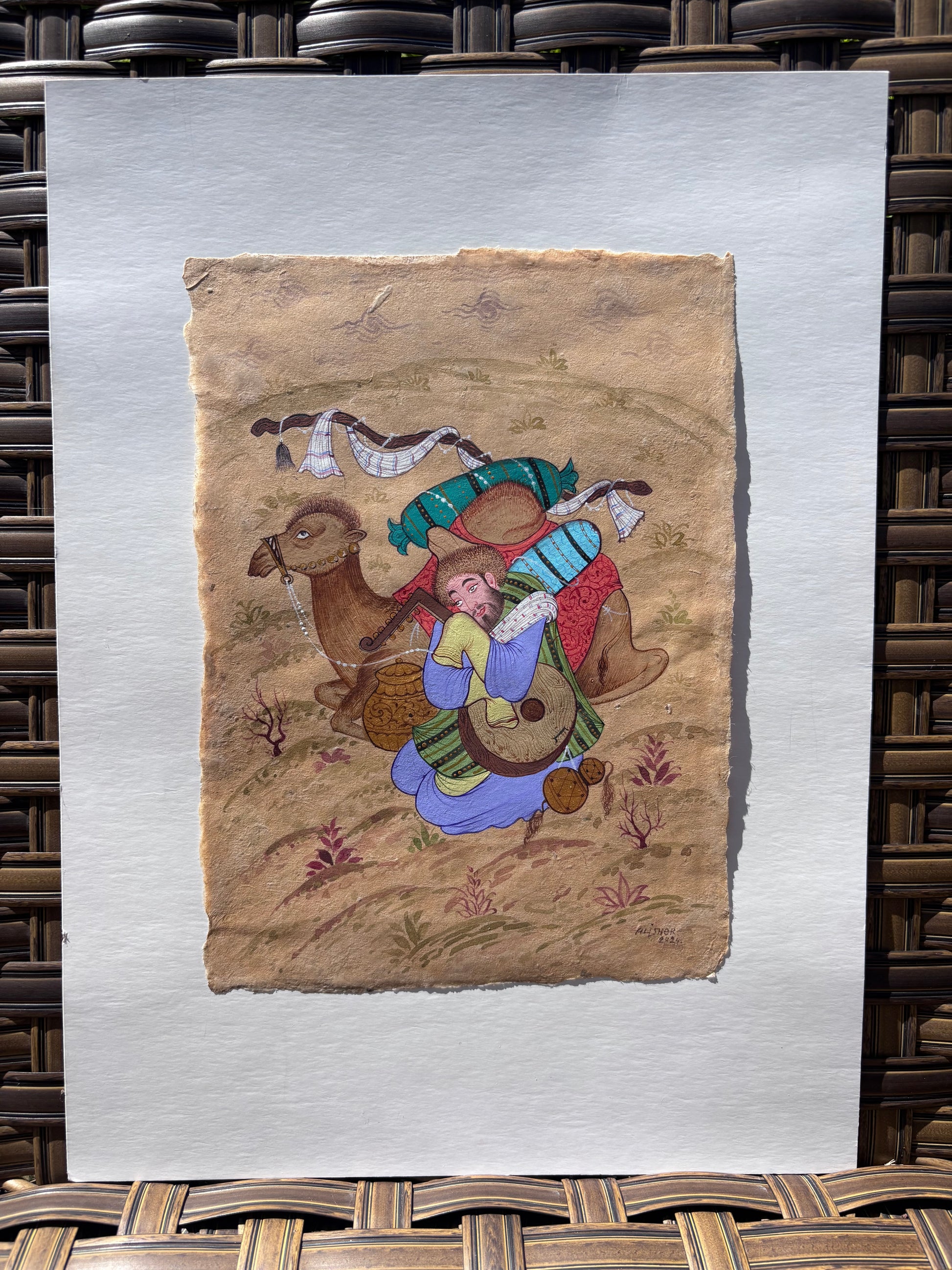 Uzbek Miniature Art Watercolor Painting on Original Silky Samarkand Paper - The Paragon Arts